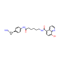 N[C@H]1C[C@@H]1c1ccc(NC(=O)CCCCCNC(=O)c2ccc(O)c3ncccc23)cc1 ZINC000103252450