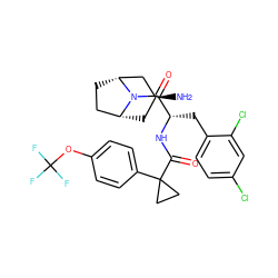 N[C@H]1C[C@@H]2CC[C@H](C1)N2C(=O)[C@H](Cc1ccc(Cl)cc1Cl)NC(=O)C1(c2ccc(OC(F)(F)F)cc2)CC1 ZINC000254093847