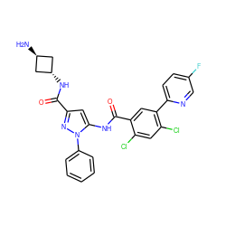 N[C@H]1C[C@H](NC(=O)c2cc(NC(=O)c3cc(-c4ccc(F)cn4)c(Cl)cc3Cl)n(-c3ccccc3)n2)C1 ZINC001772655654