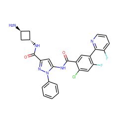 N[C@H]1C[C@H](NC(=O)c2cc(NC(=O)c3cc(-c4ncccc4F)c(F)cc3Cl)n(-c3ccccc3)n2)C1 ZINC001772609865