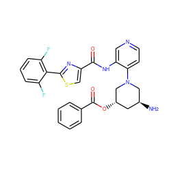 N[C@H]1C[C@H](OC(=O)c2ccccc2)CN(c2ccncc2NC(=O)c2csc(-c3c(F)cccc3F)n2)C1 ZINC000167323758