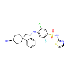 N[C@H]1CC[C@@](CCNc2cc(F)c(S(=O)(=O)Nc3nccs3)cc2Cl)(c2ccccc2)CC1 ZINC001772630505