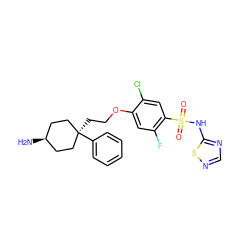 N[C@H]1CC[C@@](CCOc2cc(F)c(S(=O)(=O)Nc3ncns3)cc2Cl)(c2ccccc2)CC1 ZINC001772646123