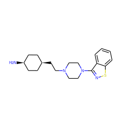 N[C@H]1CC[C@@H](CCN2CCN(c3nsc4ccccc34)CC2)CC1 ZINC000148809017