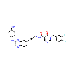 N[C@H]1CC[C@@H](Nc2cnc3ccc(C#CCNC(=O)c4cncn(Cc5ccc(F)c(F)c5)c4=O)cc3n2)CC1 ZINC000100634537