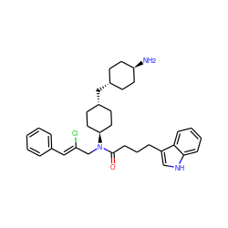 N[C@H]1CC[C@H](C[C@H]2CC[C@H](N(C/C(Cl)=C/c3ccccc3)C(=O)CCCc3c[nH]c4ccccc34)CC2)CC1 ZINC000253658955