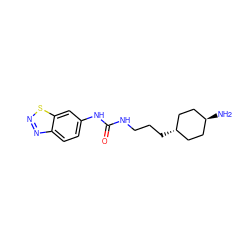 N[C@H]1CC[C@H](CCCNC(=O)Nc2ccc3nnsc3c2)CC1 ZINC000261187883