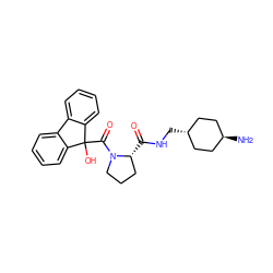 N[C@H]1CC[C@H](CNC(=O)[C@@H]2CCCN2C(=O)C2(O)c3ccccc3-c3ccccc32)CC1 ZINC000253691813