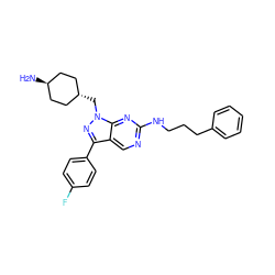 N[C@H]1CC[C@H](Cn2nc(-c3ccc(F)cc3)c3cnc(NCCCc4ccccc4)nc32)CC1 ZINC000254080532