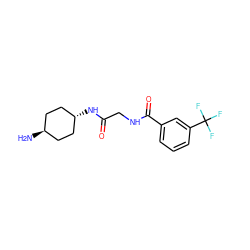 N[C@H]1CC[C@H](NC(=O)CNC(=O)c2cccc(C(F)(F)F)c2)CC1 ZINC000149841739