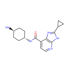 N[C@H]1CC[C@H](NC(=O)c2ccnc3[nH]c(C4CC4)nc23)CC1 ZINC000653666178