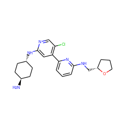 N[C@H]1CC[C@H](Nc2cc(-c3cccc(NC[C@@H]4CCCO4)n3)c(Cl)cn2)CC1 ZINC000261152784