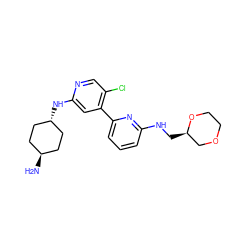 N[C@H]1CC[C@H](Nc2cc(-c3cccc(NC[C@@H]4COCCO4)n3)c(Cl)cn2)CC1 ZINC000261190831