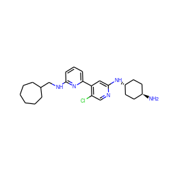 N[C@H]1CC[C@H](Nc2cc(-c3cccc(NCC4CCCCCC4)n3)c(Cl)cn2)CC1 ZINC000261134954