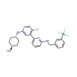 N[C@H]1CC[C@H](Nc2cc(-c3cccc(NCc4cccc(C(F)(F)F)c4)n3)c(Cl)cn2)CC1 ZINC000261193289