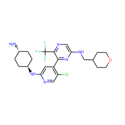 N[C@H]1CC[C@H](Nc2cc(-c3nc(NCC4CCOCC4)cnc3C(F)(F)F)c(Cl)cn2)CC1 ZINC000261173511