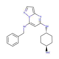 N[C@H]1CC[C@H](Nc2cc(NCc3ccccc3)n3nccc3n2)CC1 ZINC000254093775