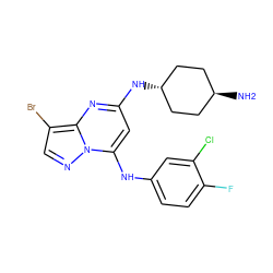 N[C@H]1CC[C@H](Nc2cc(Nc3ccc(F)c(Cl)c3)n3ncc(Br)c3n2)CC1 ZINC000254091733