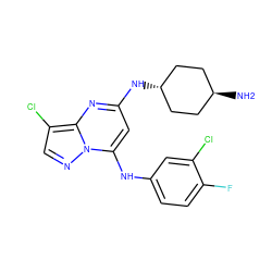 N[C@H]1CC[C@H](Nc2cc(Nc3ccc(F)c(Cl)c3)n3ncc(Cl)c3n2)CC1 ZINC000254091646