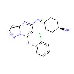 N[C@H]1CC[C@H](Nc2cc(Nc3ccccc3Cl)n3nccc3n2)CC1 ZINC000254091762