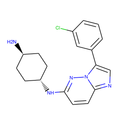 N[C@H]1CC[C@H](Nc2ccc3ncc(-c4cccc(Cl)c4)n3n2)CC1 ZINC001772587238