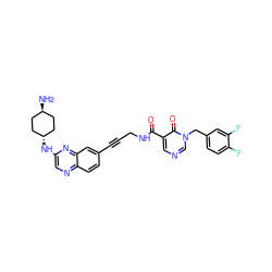 N[C@H]1CC[C@H](Nc2cnc3ccc(C#CCNC(=O)c4cncn(Cc5ccc(F)c(F)c5)c4=O)cc3n2)CC1 ZINC000144971171