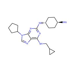 N[C@H]1CC[C@H](Nc2nc(NCC3CC3)c3ncn(C4CCCC4)c3n2)CC1 ZINC000253681770