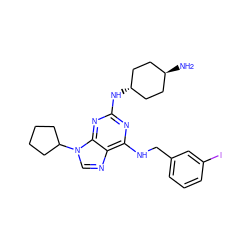 N[C@H]1CC[C@H](Nc2nc(NCc3cccc(I)c3)c3ncn(C4CCCC4)c3n2)CC1 ZINC000257926236