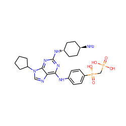 N[C@H]1CC[C@H](Nc2nc(Nc3ccc([P@@](=O)(O)CP(=O)(O)O)cc3)c3ncn(C4CCCC4)c3n2)CC1 ZINC000261179689