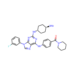 N[C@H]1CC[C@H](Nc2nc(Nc3ccc(C(=O)N4CCCCC4)cc3)c3ncn(-c4cccc(F)c4)c3n2)CC1 ZINC000261128543