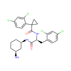 N[C@H]1CCC[C@@H](NC(=O)[C@H](Cc2ccc(Cl)cc2Cl)NC(=O)C2(c3ccc(Cl)cc3Cl)CC2)C1 ZINC000095556812