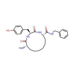 N[C@H]1CCCCCC[C@@H](C(=O)NCc2ccccc2)NC(=O)[C@H](Cc2ccc(O)cc2)NC1=O ZINC000071295847