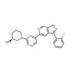 N[C@H]1CCCN(c2cncc(-c3cc4c(-c5ccccc5F)n[nH]c4cn3)n2)C1 ZINC000205246287