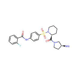 N[C@H]1CCN(C(=O)[C@@H]2CCCCN2S(=O)(=O)c2ccc(NC(=O)c3ccccc3F)cc2)C1 ZINC000040935516