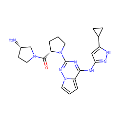 N[C@H]1CCN(C(=O)[C@@H]2CCCN2c2nc(Nc3cc(C4CC4)[nH]n3)c3cccn3n2)C1 ZINC000096177835