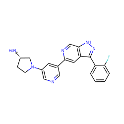 N[C@H]1CCN(c2cncc(-c3cc4c(-c5ccccc5F)n[nH]c4cn3)c2)C1 ZINC000205251987