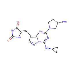 N[C@H]1CCN(c2nc(NC3CC3)n3ncc(/C=C4\NC(=O)NC4=O)c3n2)C1 ZINC000205042382