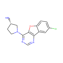 N[C@H]1CCN(c2ncnc3c2oc2ccc(Cl)cc23)C1 ZINC000049069494