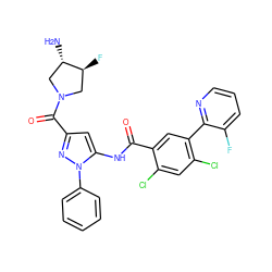 N[C@H]1CN(C(=O)c2cc(NC(=O)c3cc(-c4ncccc4F)c(Cl)cc3Cl)n(-c3ccccc3)n2)C[C@@H]1F ZINC001772646492