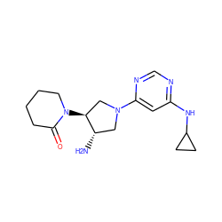 N[C@H]1CN(c2cc(NC3CC3)ncn2)C[C@@H]1N1CCCCC1=O ZINC000066079304