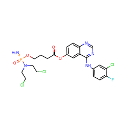 N[P@](=O)(OCCCC(=O)Oc1ccc2ncnc(Nc3ccc(F)c(Cl)c3)c2c1)N(CCCl)CCCl ZINC001772586179