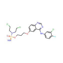 N[P@](=O)(OCCCOc1ccc2ncnc(Nc3ccc(F)c(Cl)c3)c2c1)N(CCCl)CCCl ZINC001772617375