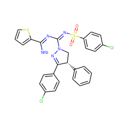 NC(=N/C(=N/S(=O)(=O)c1ccc(Cl)cc1)N1C[C@H](c2ccccc2)C(c2ccc(Cl)cc2)=N1)c1cccs1 ZINC001772590628