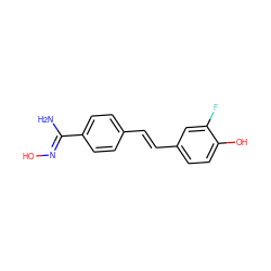 NC(=NO)c1ccc(/C=C/c2ccc(O)c(F)c2)cc1 ZINC001772599846