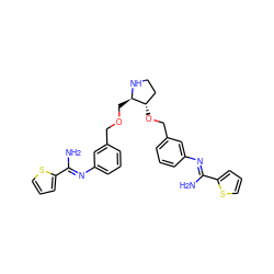 NC(=Nc1cccc(COC[C@H]2NCC[C@@H]2OCc2cccc(N=C(N)c3cccs3)c2)c1)c1cccs1 ZINC001772590338