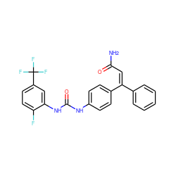 NC(=O)/C=C(/c1ccccc1)c1ccc(NC(=O)Nc2cc(C(F)(F)F)ccc2F)cc1 ZINC000224315450