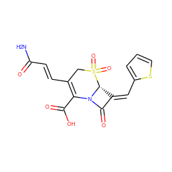 NC(=O)/C=C/C1=C(C(=O)O)N2C(=O)/C(=C/c3cccs3)[C@H]2S(=O)(=O)C1 ZINC000027995747