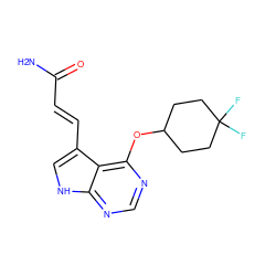 NC(=O)/C=C/c1c[nH]c2ncnc(OC3CCC(F)(F)CC3)c12 ZINC000208102823