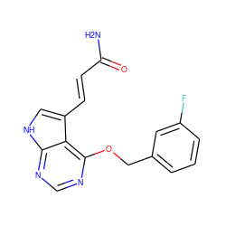 NC(=O)/C=C/c1c[nH]c2ncnc(OCc3cccc(F)c3)c12 ZINC000208118813