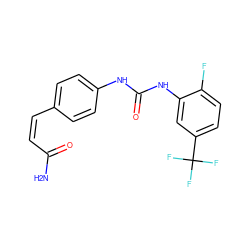 NC(=O)/C=C\c1ccc(NC(=O)Nc2cc(C(F)(F)F)ccc2F)cc1 ZINC000224326418